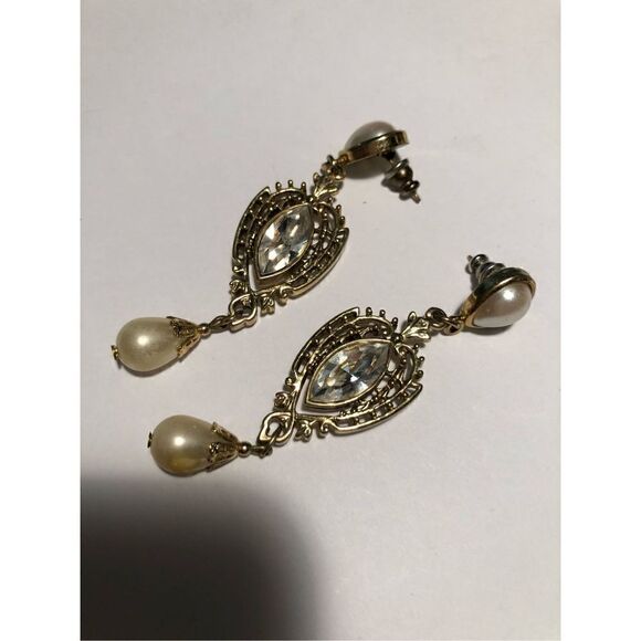 Vintage 1928 Faux Crystal & Pearl Earrings - Picture 2 of 5